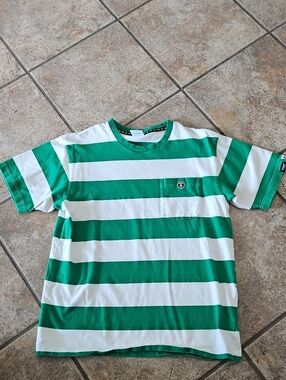Aape By A Bathing Ape Green & White Striped Mens Pocket Tee